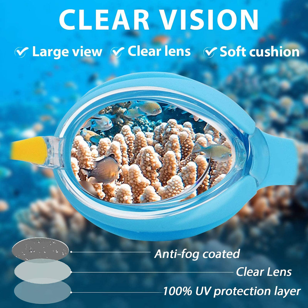 Keary 2 Pack Kids Swim Goggles Swimming Goggles for Toddler Children Girls Boys Youth, Anti-Fog Waterproof UV Protection Crystal Clear Flat Lens Water Pool Goggles with 3 Nose Piece, Kids Goggles 3-9