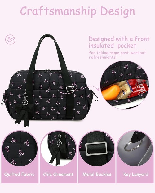 CAMTOP Gym Bag - Lightweight Duffle for Travel | Insulated & Wet Pocket | Medium Black Bow (16")