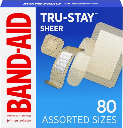 Band-Aid Brand Tru-Stay Sheer Strips - Adhesive Sterile Bandages for Wound Protection | 80 Count Assorted Sizes