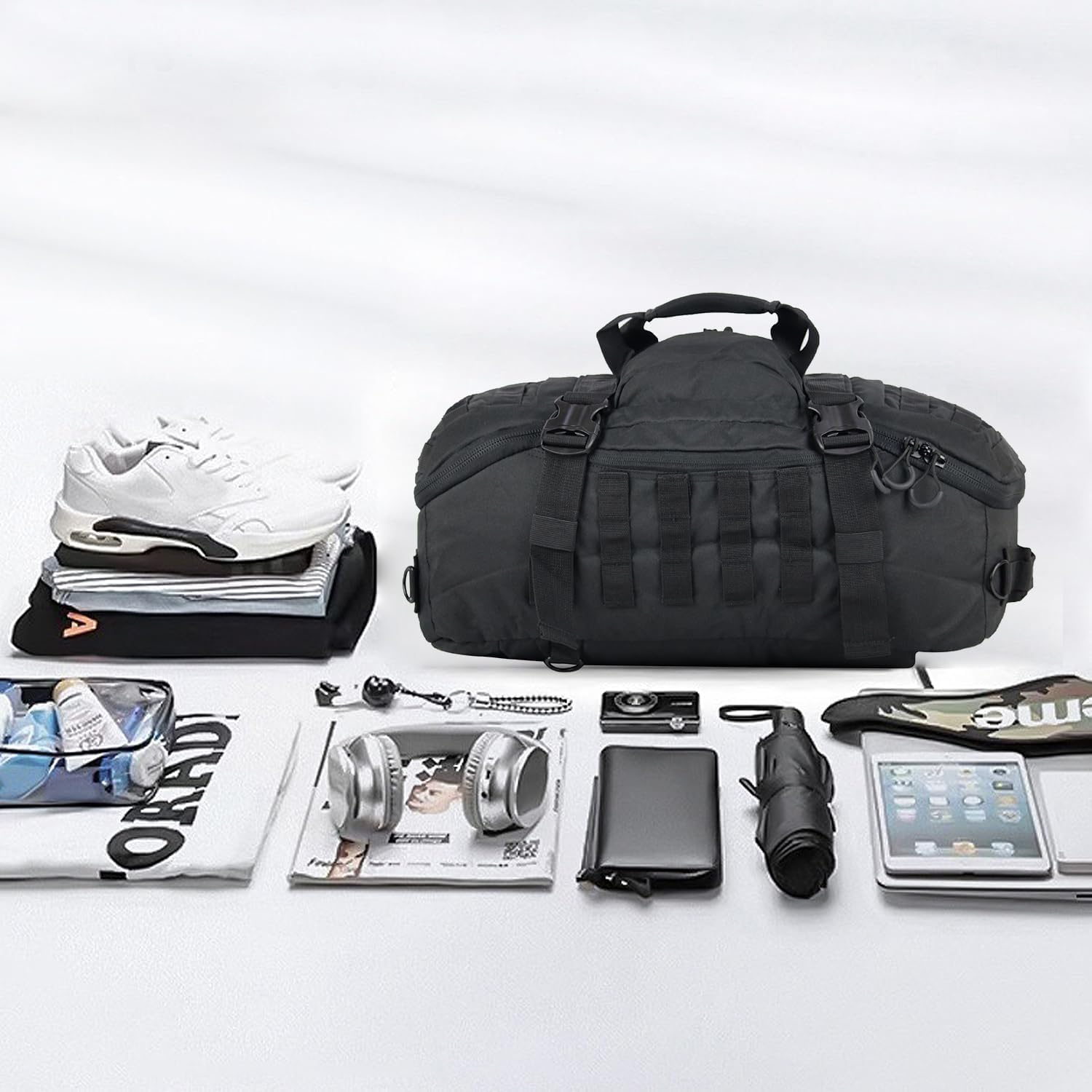 Skiennix Gym Backpack - Versatile 3-Way Carry Sports Duffel Bag | Black, 85L Capacity