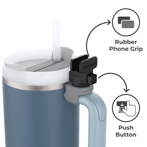 HydraClip Phone Attachment - Watch, Carry, Record, & Stay Organized, Use as Phone Stand or Tripod, Hands Free Detachable, Stanley Cup Accessories, Spring Loaded Secure Grip (Black)