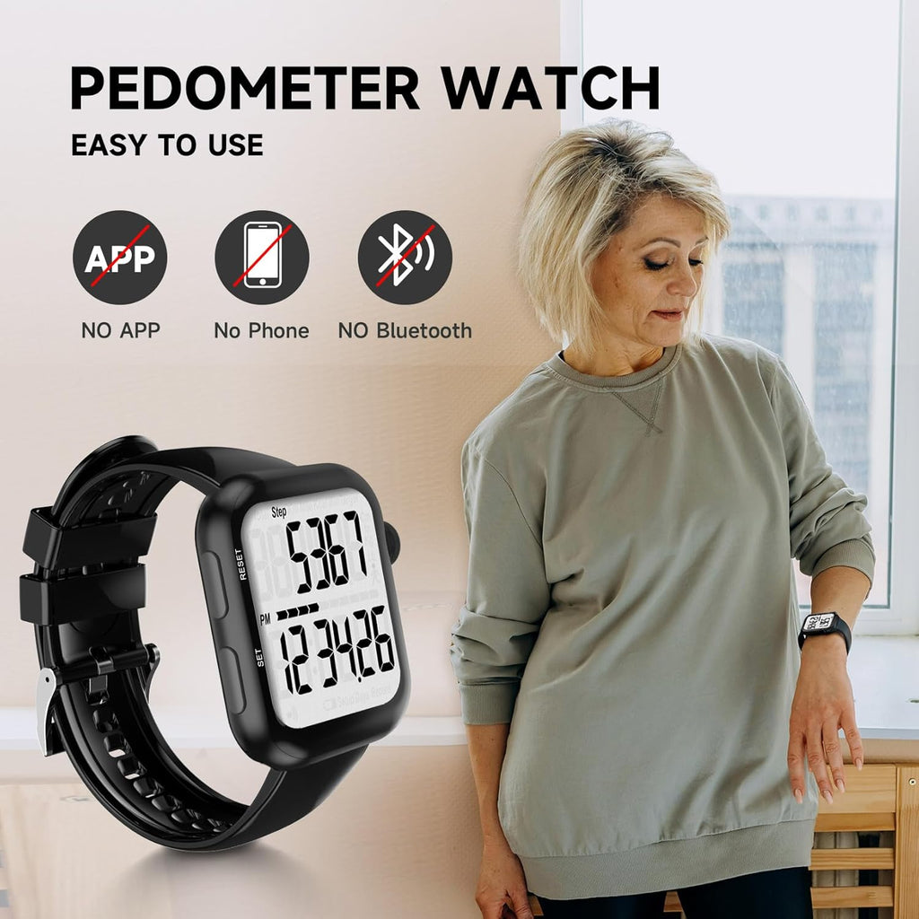 Skiennix Pedometer Watch - Multi-Function Step Counter for Accurate Walking Tracking | Ideal for Men, Women, Seniors