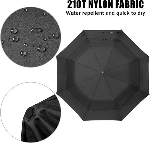 G4Free 62-Inch Portable Golf Umbrella - Large Windproof & Waterproof Double Canopy | Black