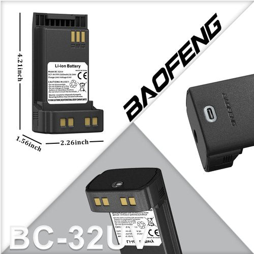 BAOFENG UV-32 Radio Battery 2500mAh Li-ion Battery for UV-32 Walkie Talkie 16.28Wh BC-32UV for Two Way Radio DC7.4V with Screwdriver
