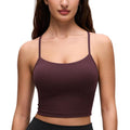 CRZ YOGA Butterluxe Y Back Crop Tank Tops for Women - Spaghetti Straps Racerback Padded Yoga Workout Longline Sports Bras Ripe Plum Small