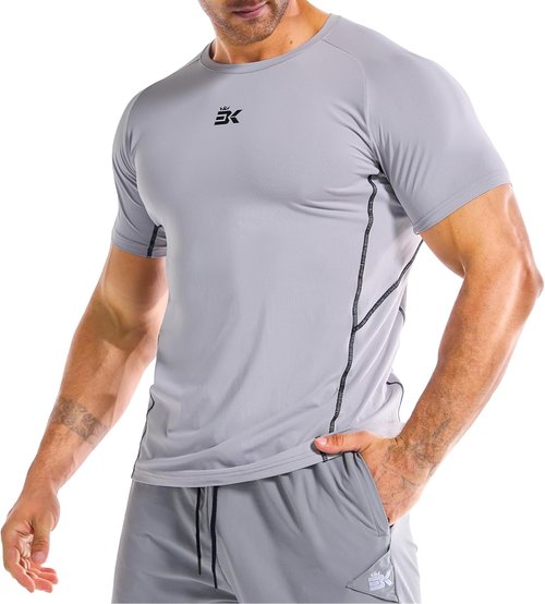 BROKIG Men's DiamondGrid Workout Shirt - Breathable Short Sleeve Muscle Tee for Bodybuilding | Quick Dry Crewneck