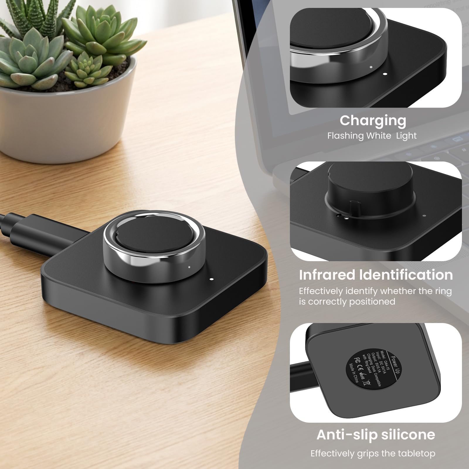 Underhub Compatible with Oura Ring Gen 4 (Size 10) Charger Fast Charging Dock with Infrared Sensing,Auto Stop Protection, Indicator, Non-Slip Base, Charger for Smart Ring Includes 59 Inch USB-C Cable