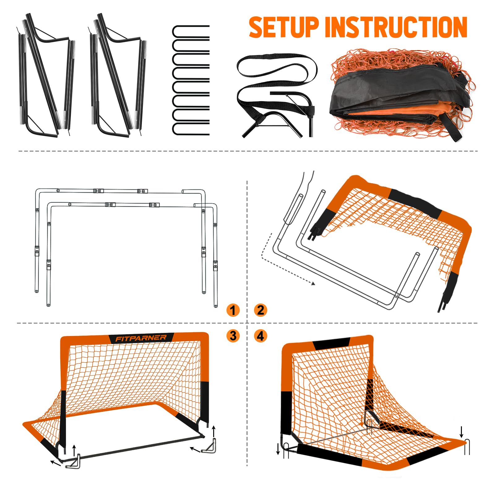 FITPARNER Kids Soccer Goal for Backyard Set - 2 Set of 5X3.6 ft (OrangeBlack)