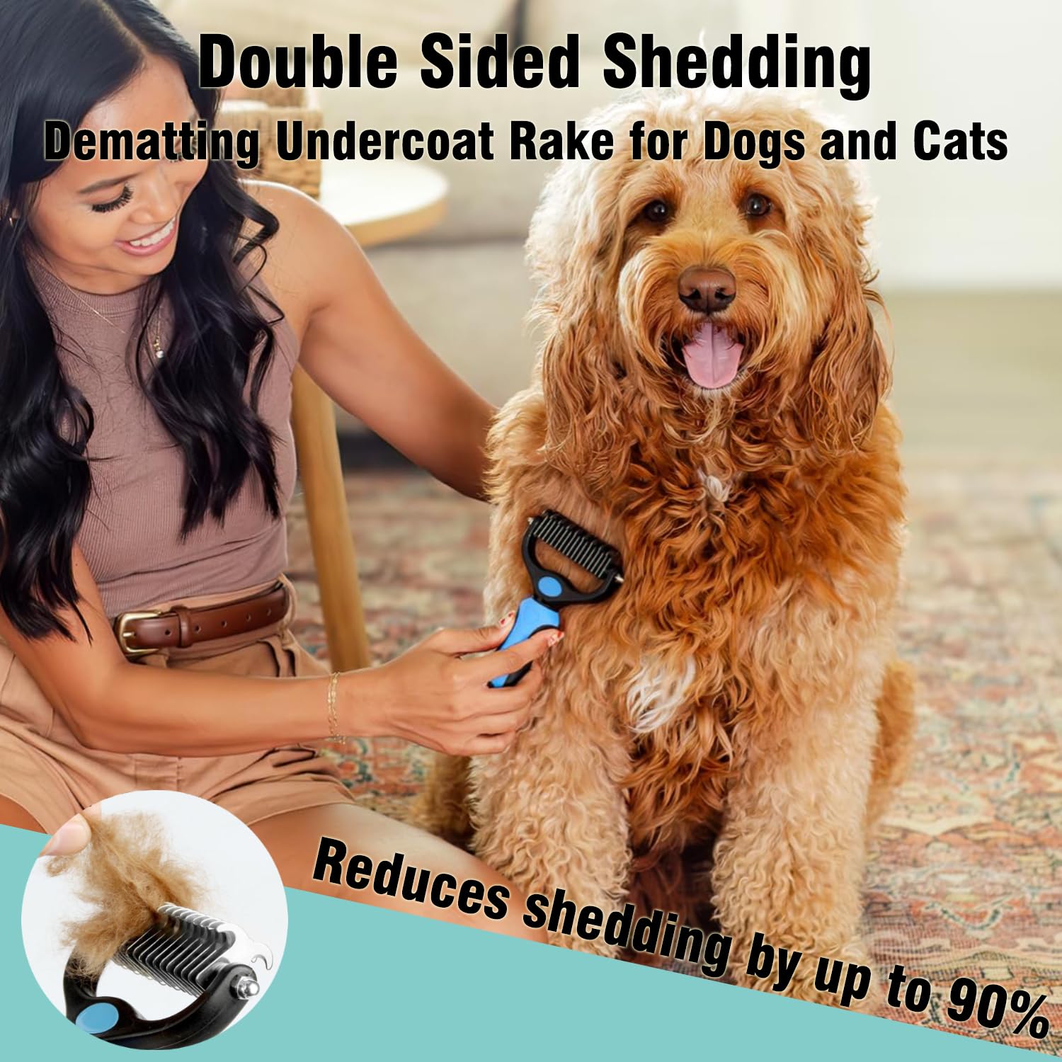 Skiennix Dog Grooming Brush Set - Double-Sided Shedding & Dematting Rake | Self-Cleaning Slicker Comb for All Coat Types