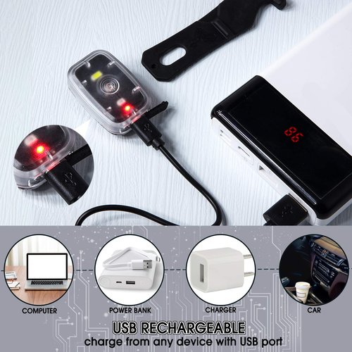 Mudder Running Lights for Runners Rechargeable LED Safety Lamps USB Rechargeable Clip on Strobe Bicycle Tail Lamps with 5 Modes Flashing Bike Lights for Night Riding Walking Hiking Pet Dog(4 Pieces)