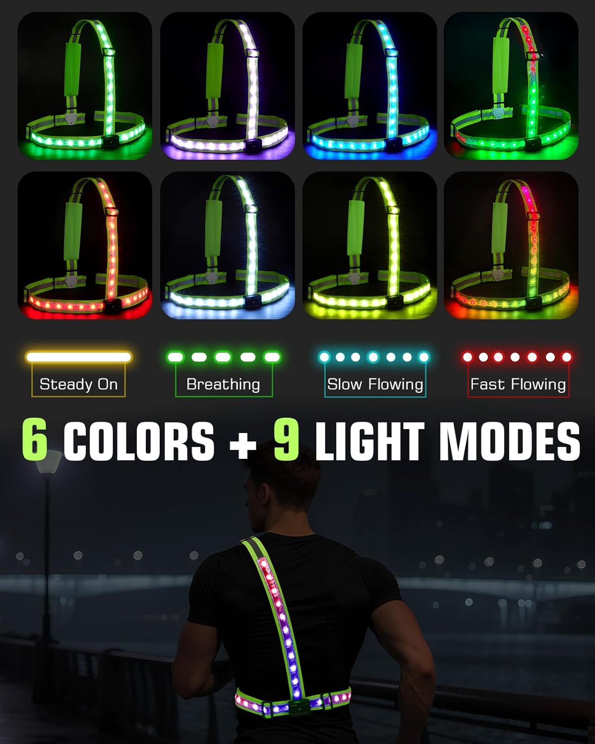 Zacro LED Reflective Vest - 500LM Rechargeable Light Up Running Gear | 5 RGB Colors, Adjustable for Men & Women