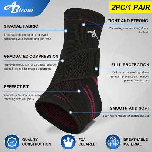 ABIRAM Ankle Brace - Adjustable Compression Sleeve for Sprained Ankle & Plantar Fasciitis | Breathable Support for Sports & Recovery