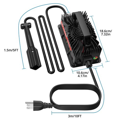 AUTOUTLET 48V 15AMP Golf Cart Charger, Fast Charging with Smart Technology for Lead Acid Battery, Extra-Long Cable with 3-Pin Leaf Plug for Yamaha G29, Drive, Drive2 48V