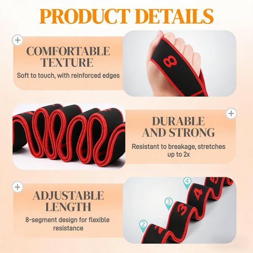 Fitness Resistance Band for Stretching and Yoga, Number Stretch Resistance Band with Clear Markings, 8-Section Elastic Training Bands (3Psc)