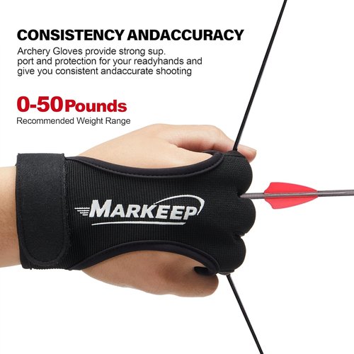 MARKEEP Archery Gloves - 3-Finger Leather Shooting Guard for Youth & Adults | Protective Gear 2-Pack