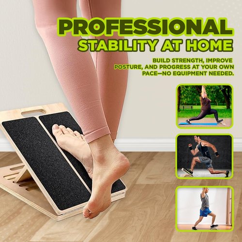 Playbees Portable Wooden Slant Board for Calf Stretching & Squats – Adjustable Incline Calf Stretcher with Non-Slip Surface, Foldable Design for Physical Therapy, Pilates, Ankles & Legs