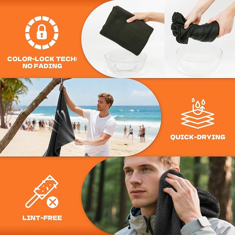 SOOWASH Microfiber Sweat Towel 3 Pack - 27 x 55 in Quick Dry, Black