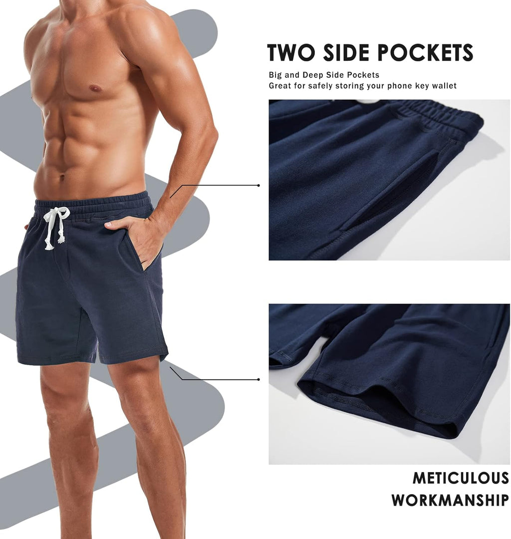 AMY COULEE Men's Athletic Workout Shorts - 5.5" Cotton Casual Joggers with Elastic Waist