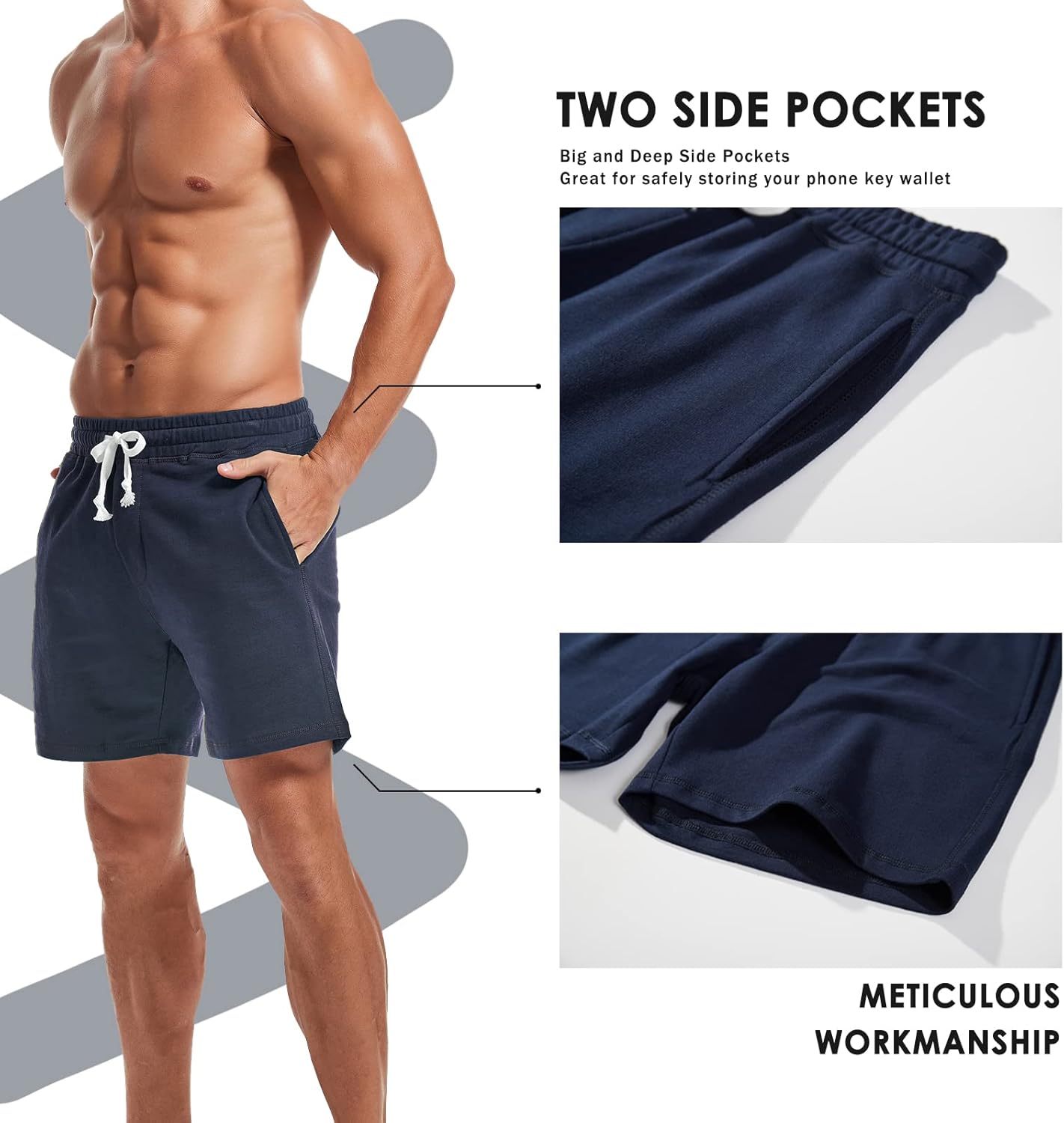 AMY COULEE Men's Athletic Workout Shorts - 5.5" Cotton Casual Joggers with Elastic Waist