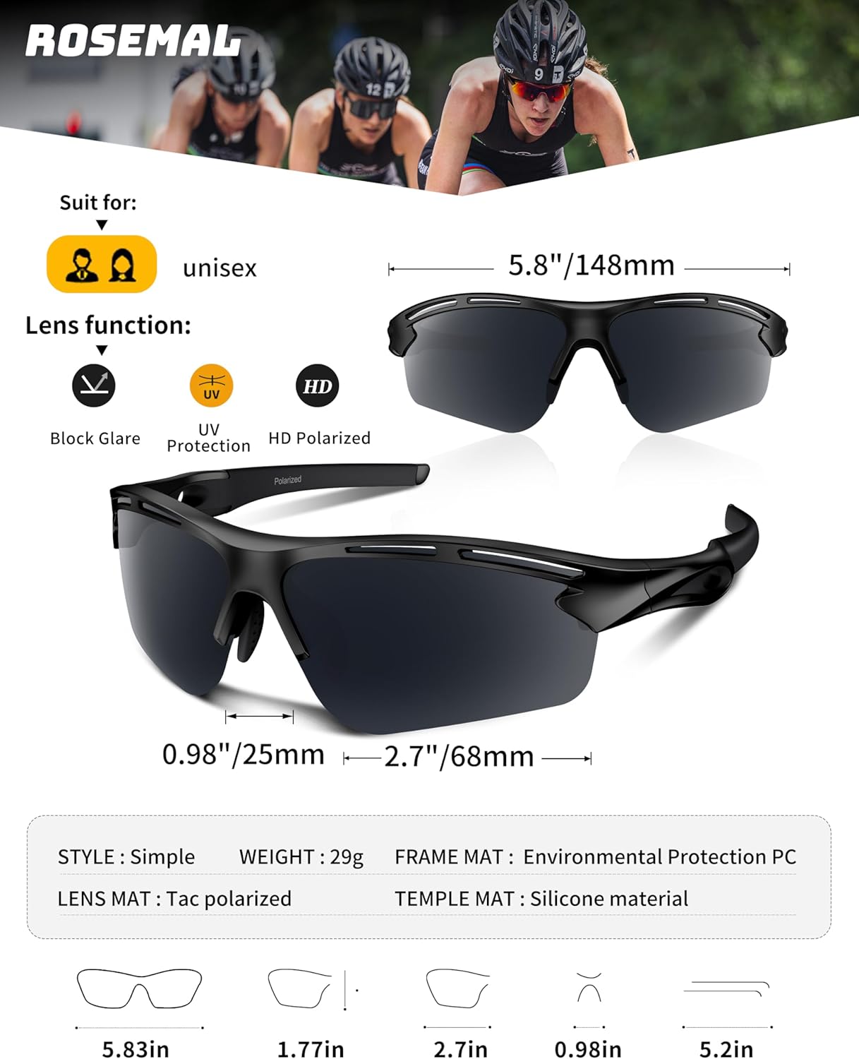 Polarized Sports Sunglasses | UV400 Protection for Men & Women - Lightweight TR90 Design