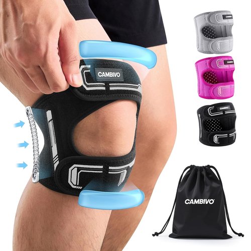 CAMBIVO Knee Brace - Adjustable Patella Tendon Support with Gel Pad & Stabilizers | Breathable Lightweight for Running & Training (Black, L/XL)