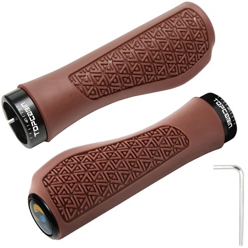 TOPCABIN Bicycles Handlebar Grips, Aluminum Lock-on Ergonomic Bike Grips, Cushion Vibrations Comfort Bike Handlebar Grips, Mountain MTB BMX Bicycles Grips for Scooter (Rubber(Brown))