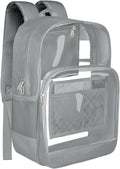 BrillaraSymn Heavy Duty Clear Backpack - Sturdy Transparent PVC Bookbag with Privacy Pocket | Grey