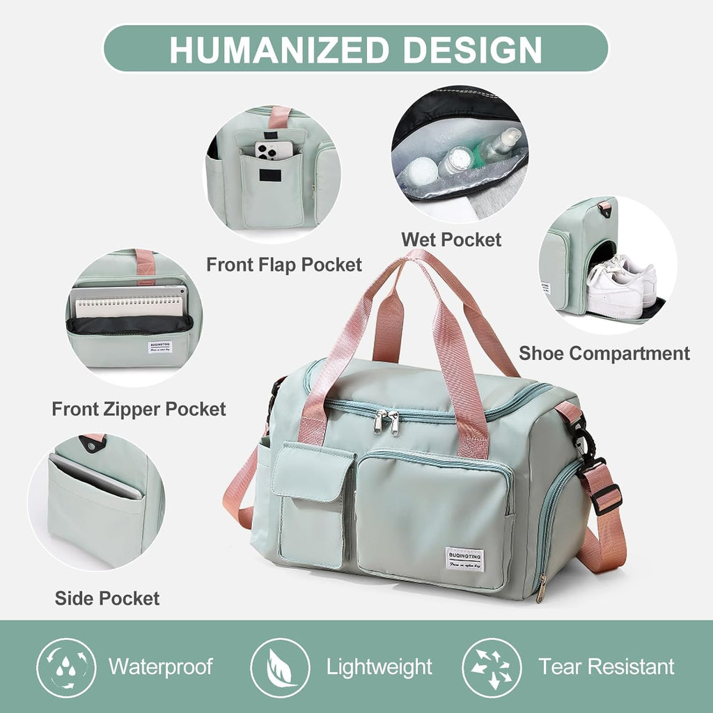 Skiennix Small Gym Bag - Women's Travel Duffle with Shoe Compartment | Ideal Weekender Bag