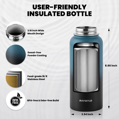 Insulated Water Bottle 32 oz - Triple Wall Vacuum Stainless Steel | Keeps Drinks Cold for 48 Hrs & Hot for 24 Hrs