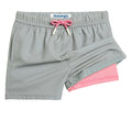 maamgic Boys Swim Trunks with Compression Liner 4-Way Stretch Quick Dry Swim Shorts Swimming Trunks Toddler Boy Gray Pink 10-12 Years