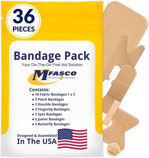 MFASCO First Aid Kit Bandage Refill Pack - Assorted Fabric Bandaids for On-the-Go Care - Small Size