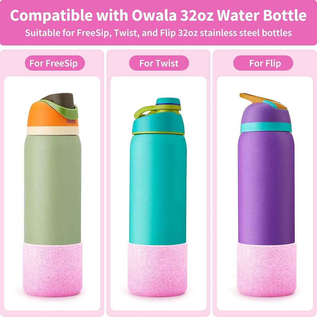 Owala Silicone Water Bottle Boot - Anti-Slip Protective Sleeve for 32 oz Stainless Steel Bottles | Glitter Pink