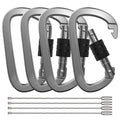 XIECHANEE Premium Aluminum D Ring 4" Locking Carabiner Clips with Screw Gate, Set of 4, Lightweight & Durable for Hiking, Camping, Hammock, Dog Leash Harness, Keychains