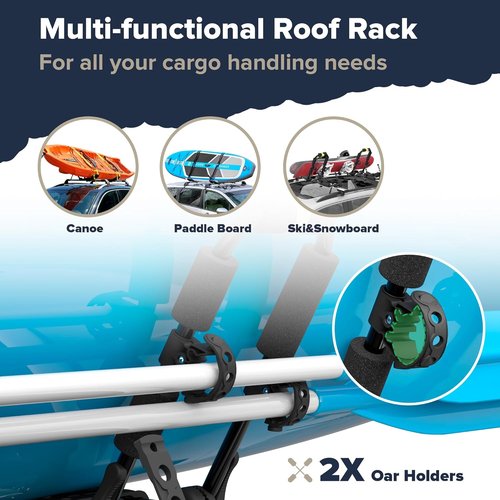 ARKSEN Universal Folding Kayak Roof Rack - Heavy Duty Adjustable J-Bar Carrier for Cars & SUVs