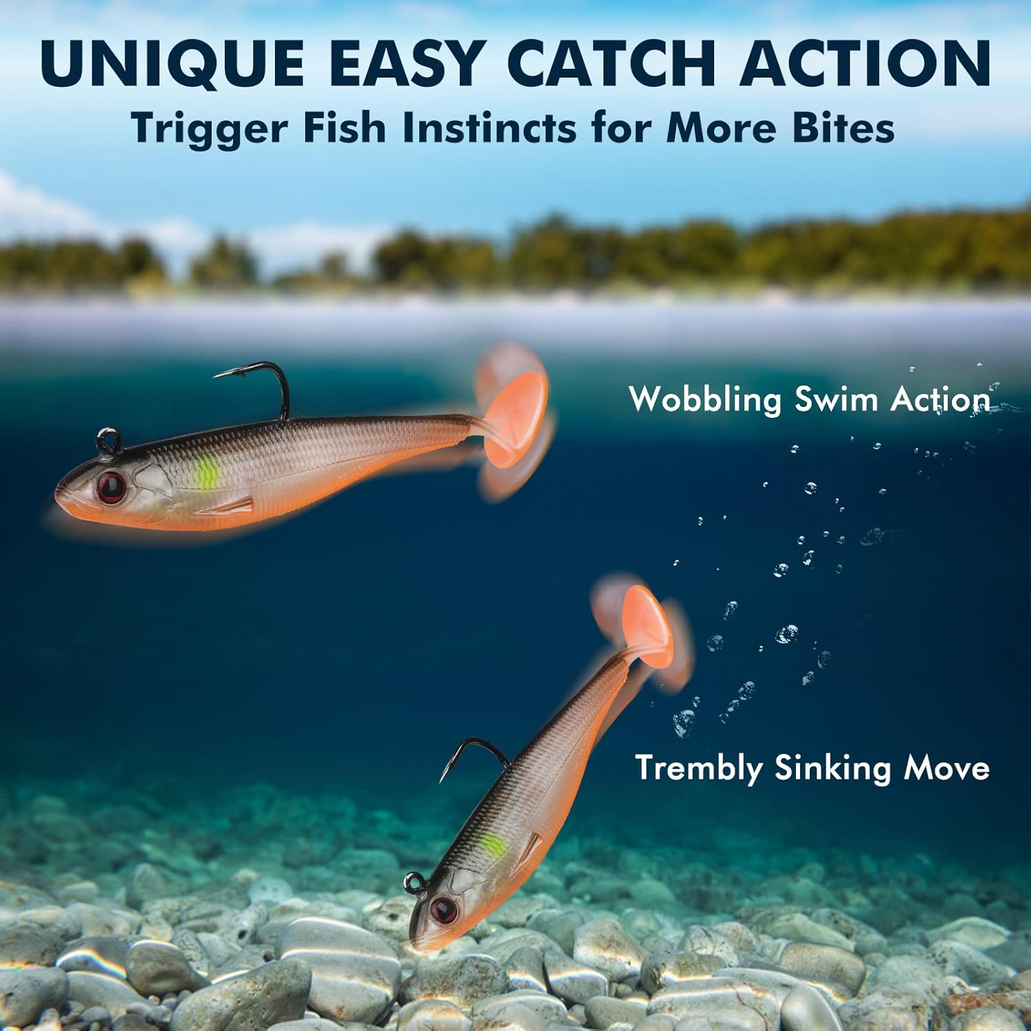 TRUSCEND Shadtale Soft Fishing Lures - Easy Catch Paddle Tail Swimbait with BKK Hooks for Bass, Trout, Crappie & Walleye