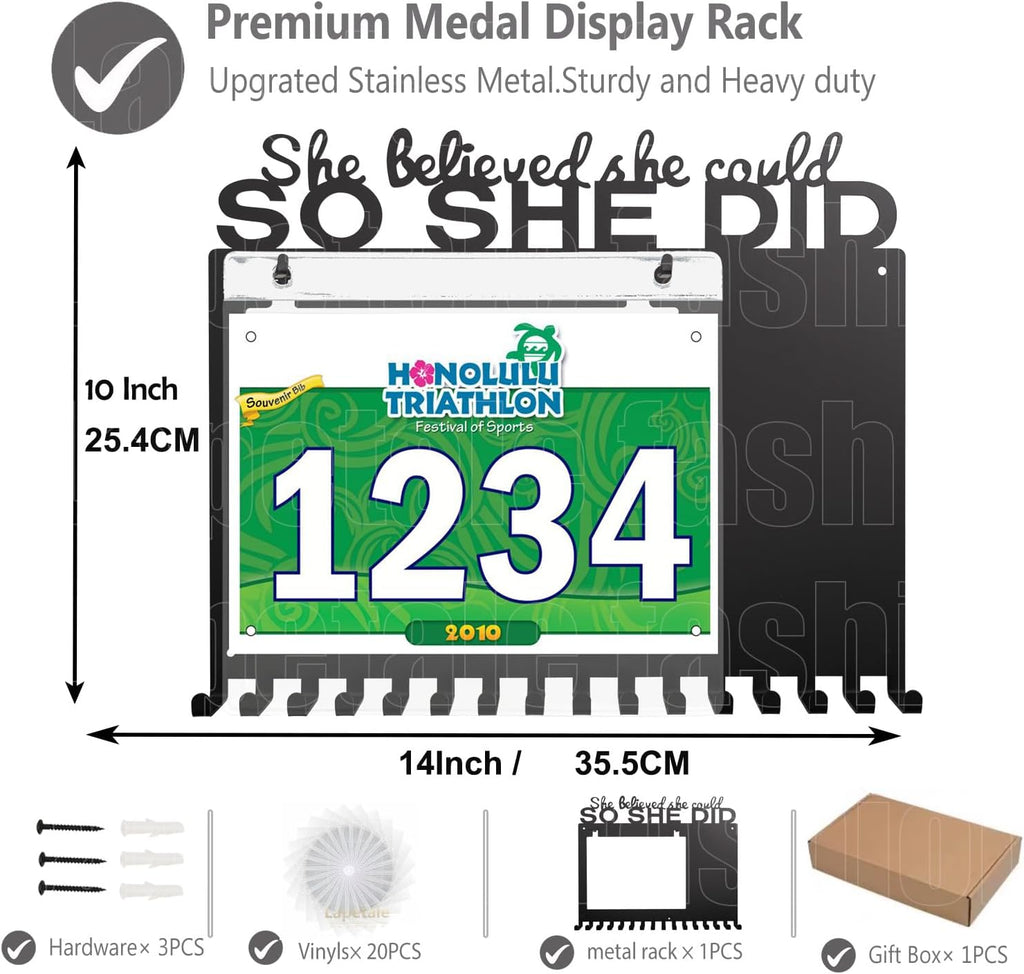 She Believed She Could - SO SHE DID Race Medal Holder | Stylish Wall Hanger for Runners