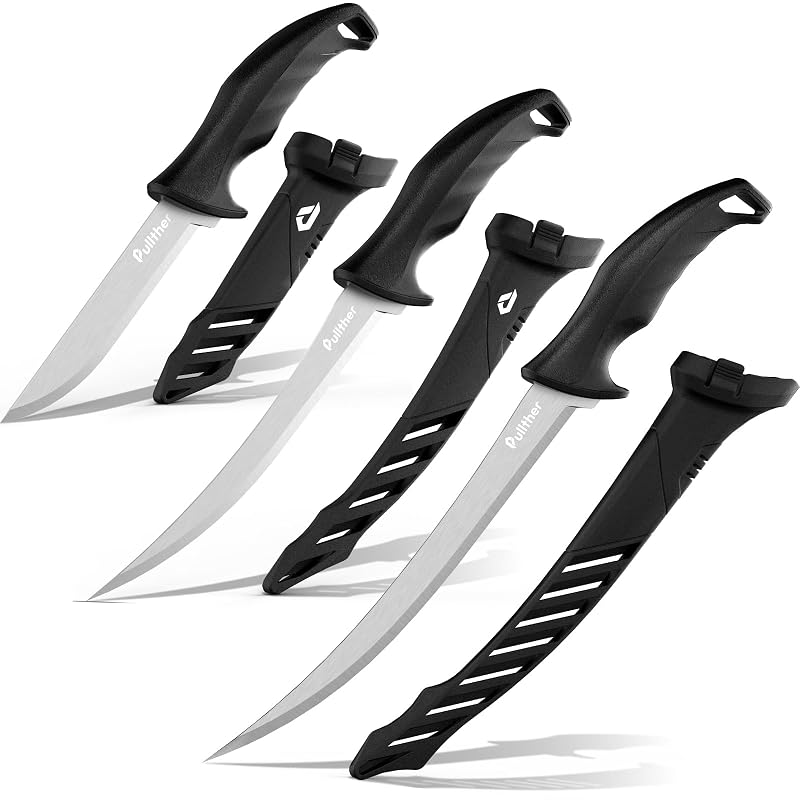 3pc Fillet Knife Set for Fish – 5" Bait Knife, 7" & 9" Fillet Knives with Sheaths - Variation of THIS listing