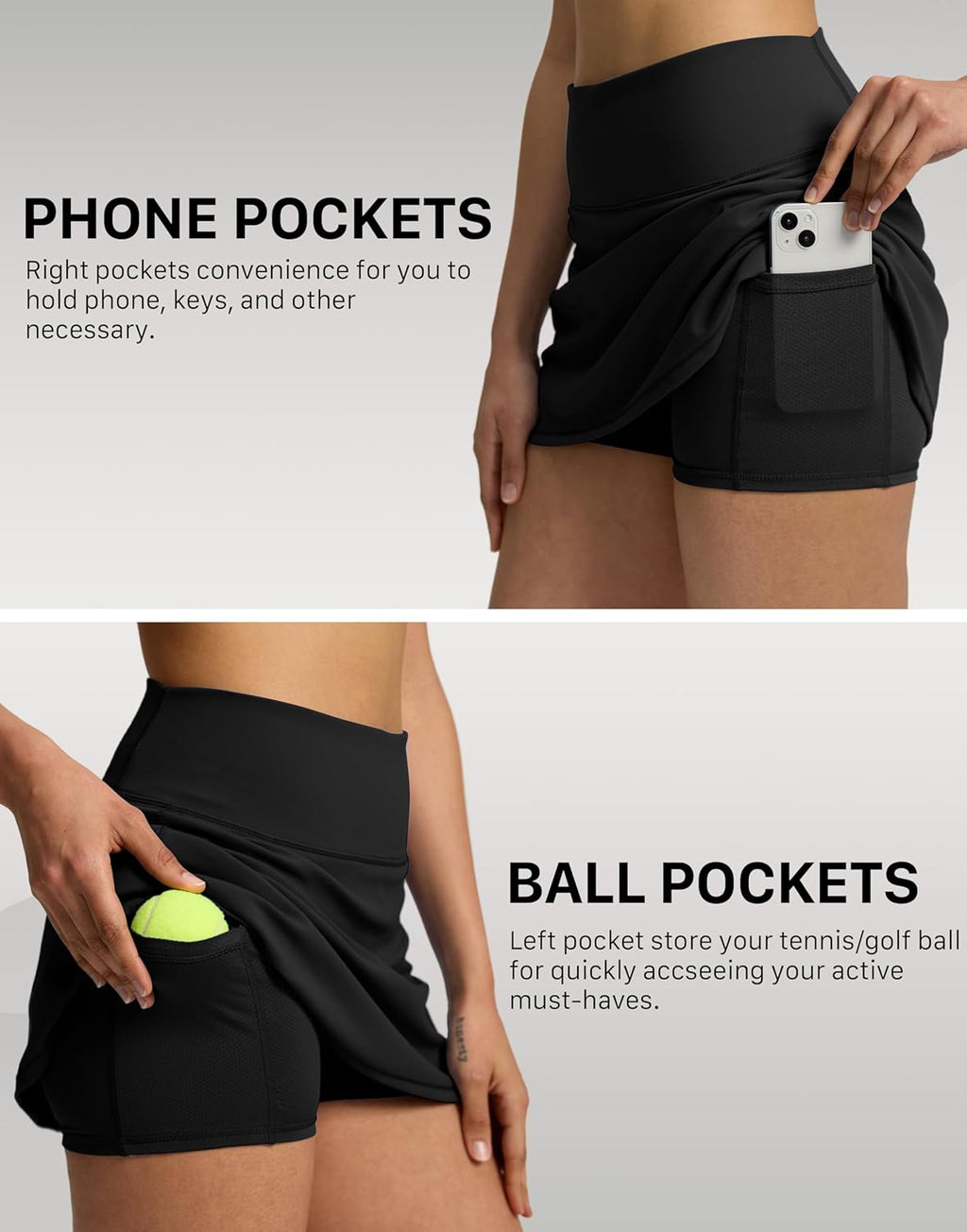 Soothfeel Tennis Skirts for Women - 14.5" High Waisted Golf Skirt with Pockets | Athletic Workout Skorts