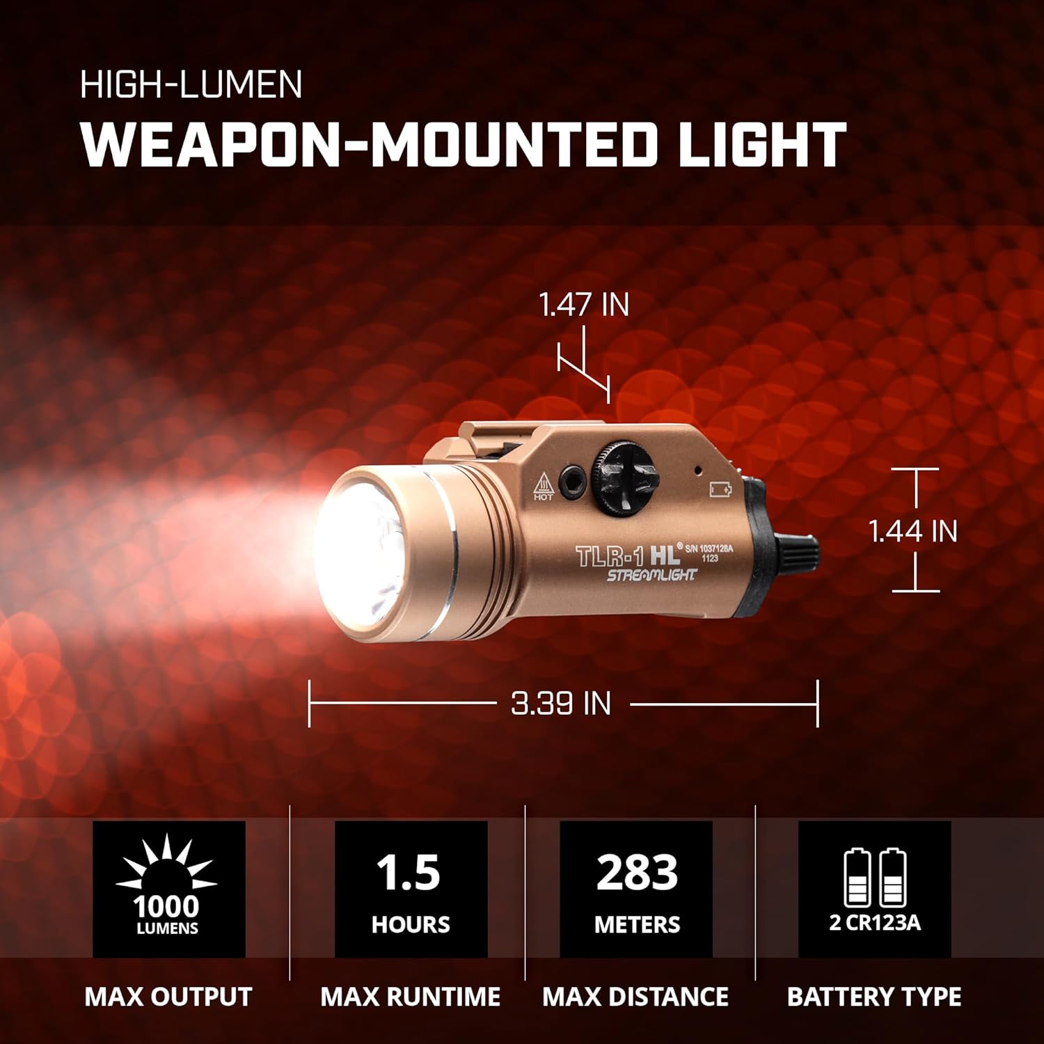 Streamlight TLR-1 HL Tactical Weapon Light - 1000 Lumen Brightness | Long Gun Kit with Remote Switches & Mounting Clips - Flat Dark Earth