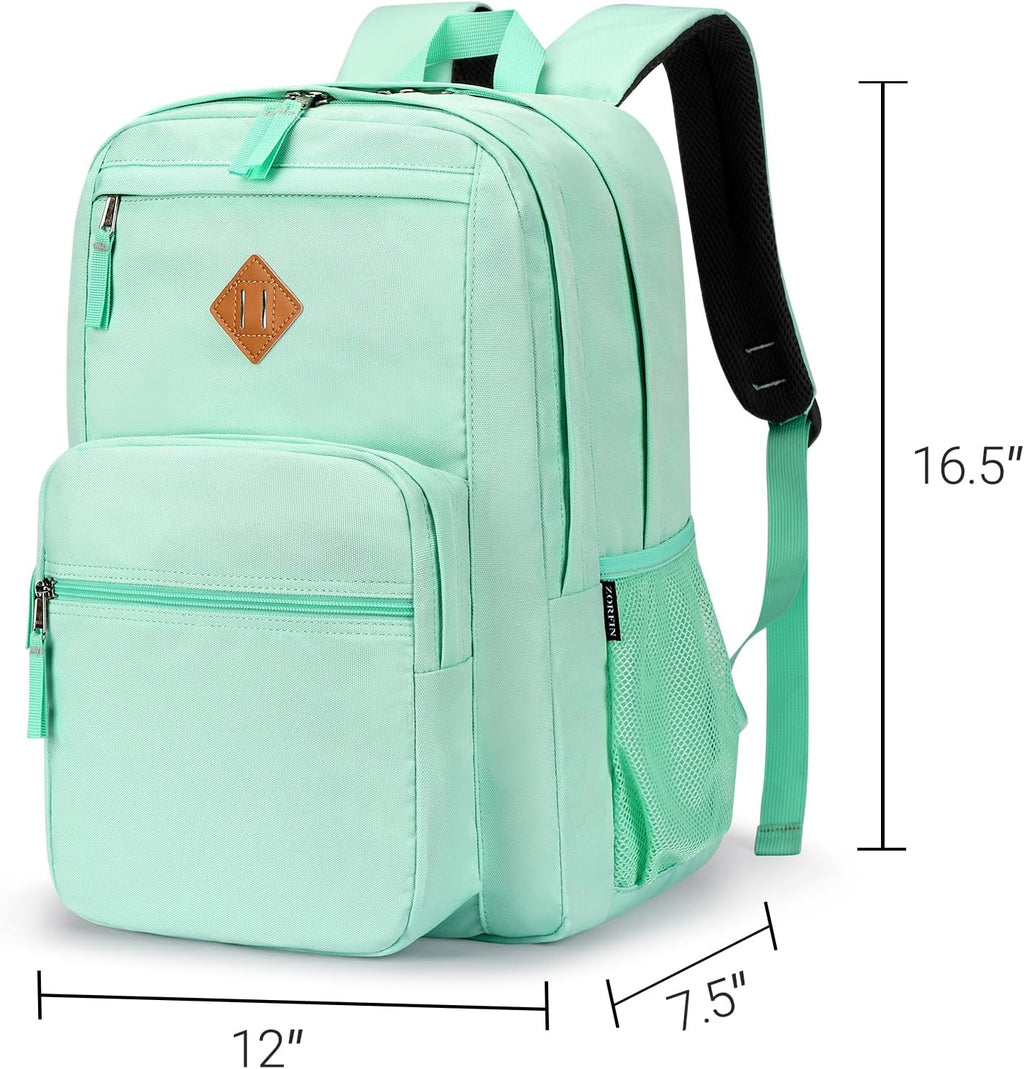 ZORFIN 26L Water Resistant Backpack for College & Travel - Stylish Mint Color