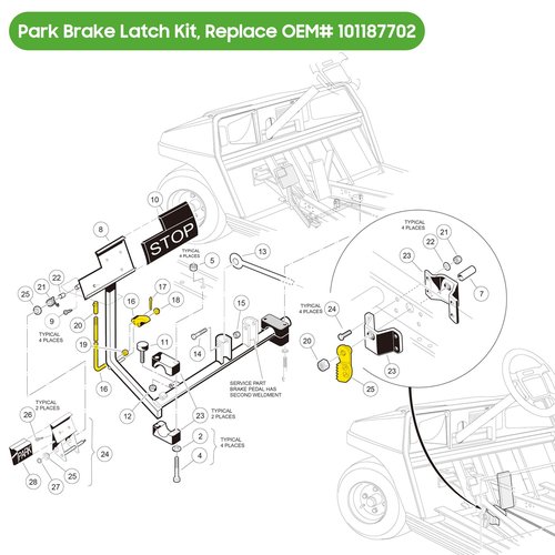 10L0L Park Brake Latch Kit for Club Car DS, Carryall, Turf 1995-up G&E Golf Cart, Replace OEM 1011877-02 1017322 1019185-01
