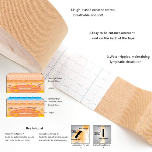 AUPCON Kinesiology Tape Elastic Therapeutic Athletic Tape Hypoallergenic Breathable Cotton Sports Muscle Tape Therapy Recovery Support for Knee Shoulder Ankle Elbow Shin (Precut-Beige)