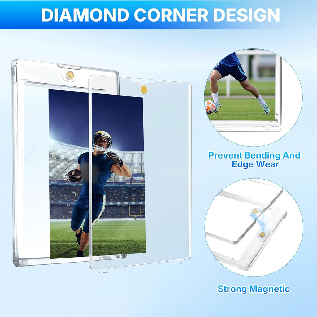 Skiennix Magnetic Card Holder - 50 Pcs 130PT Hard Protectors with 10 Stands | UV Protected Clear Display for Trading Cards