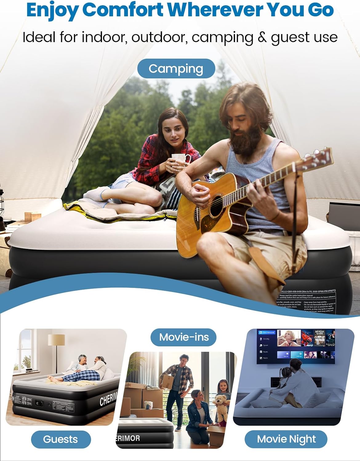 Queen Air Mattress - Built-In Pump & 18" Raised Comfort | Leak-Proof Design Supports 800 lbs