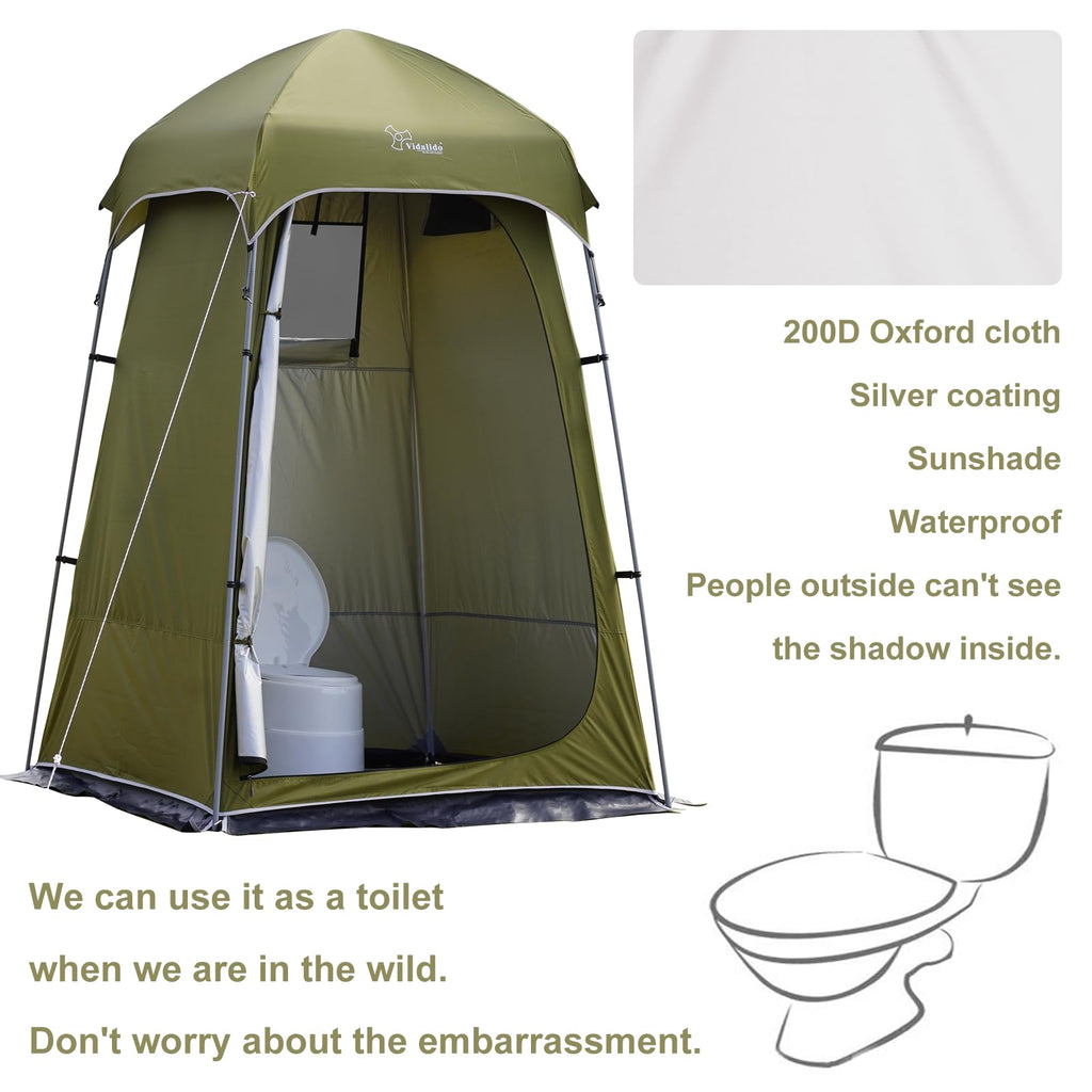 Vidalido Outdoor Camping Shower Tent Easy Setup Privacy Changing Room Portable Camp Shower Tents for Camping with Floor, Waterproof Privacy Shelters Toilet Tent (Army Green)