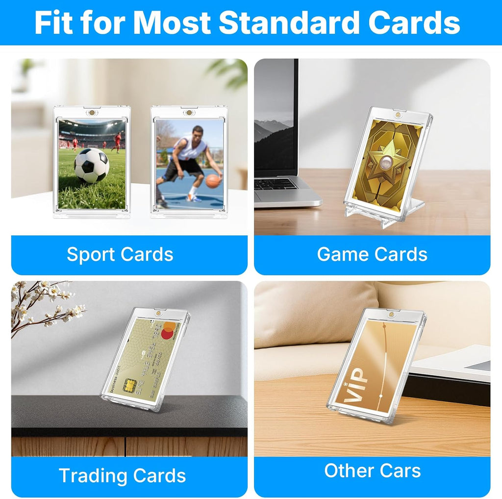 Skiennix Magnetic Card Holder - 50 Pcs 130PT Hard Protectors with 10 Stands | UV Protected Clear Display for Trading Cards