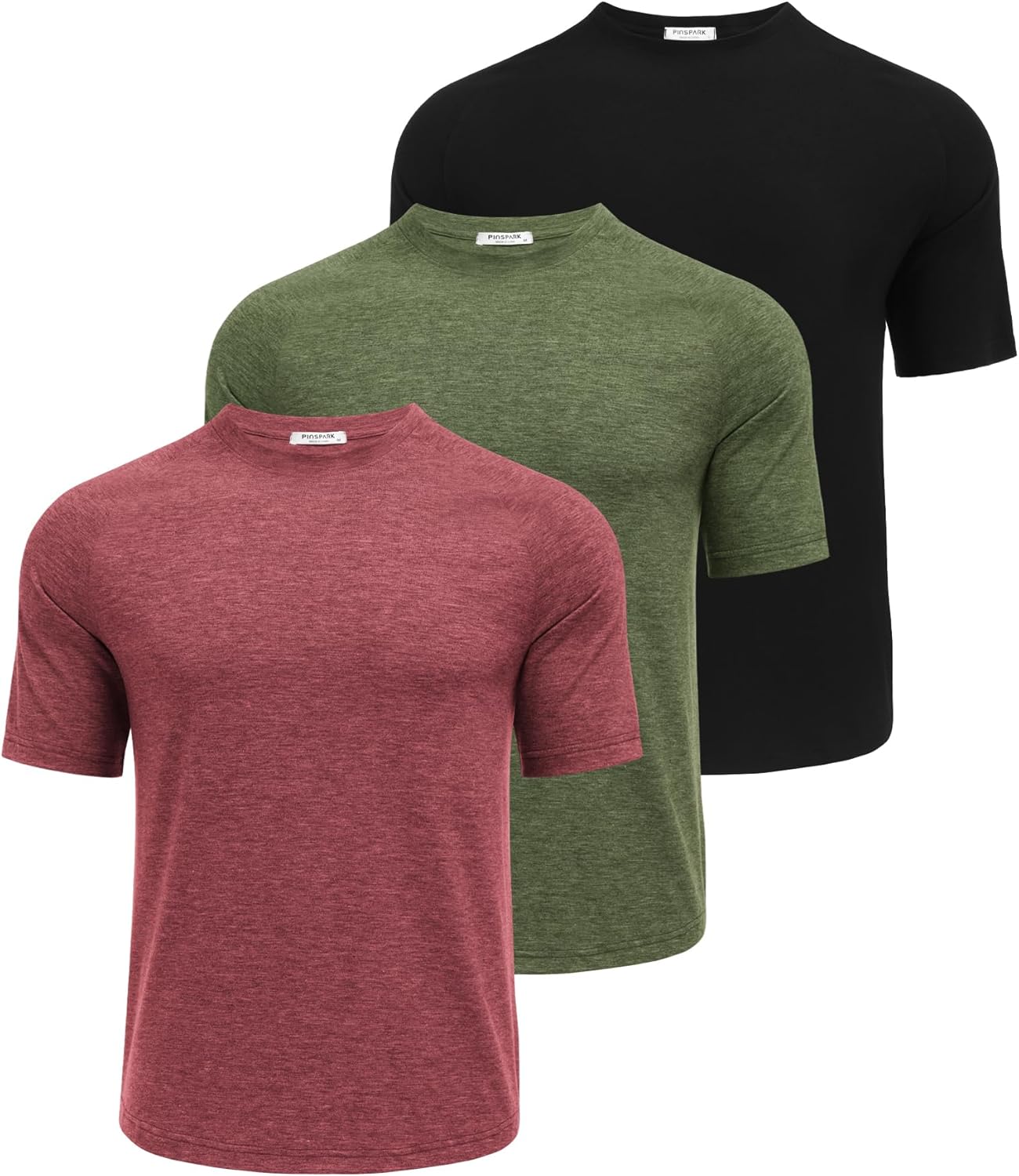 PINSPARK Men's Workout Shirts - Quick-Dry Moisture-Wicking Athletic Tee | 3-Pack Short Sleeve
