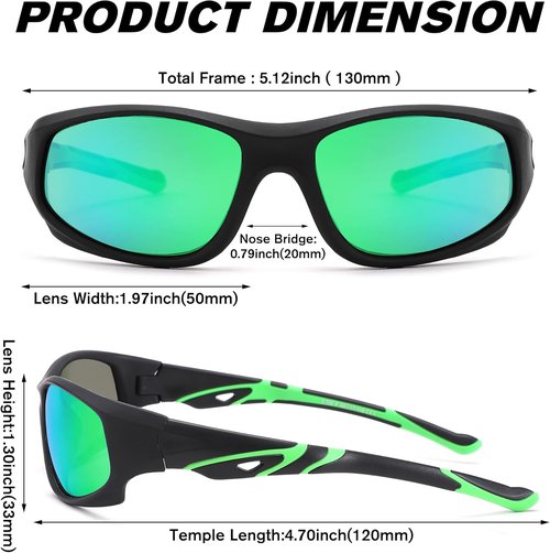 LIU·WEN Kids Baseball Polarized Sunglasses - Flexible Shades With Strap for Ages 4-12