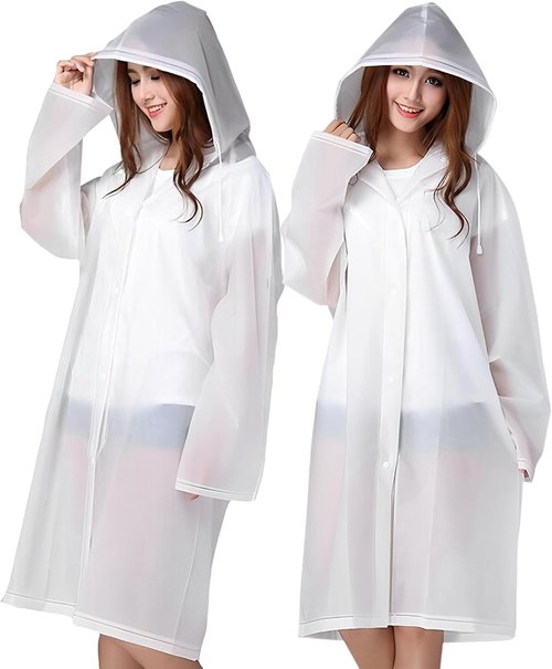 Cosowe Rain Ponchos for Adults - Reusable Emergency Raincoats with Hood & Drawstring | 2 Pack