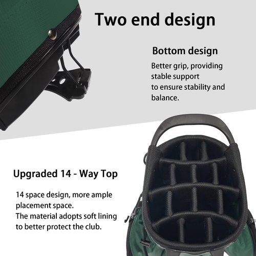 Golf Stand Bag with 14-Way Divider Top, Lightweight Golf Bag with Stand, Multiple Pockets Including Cooler Pocket, Non-Slip Base & Ergonomic Straps for Men Women Golfers -Green